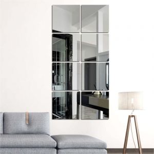 Miroirs Muraux Autocollant 8 Pièces HD Miroirs Carrés sans Cadre pour Salle de Bain, Cuisine, Entrée et Salon (20.5x20.5cm) NPTERBL