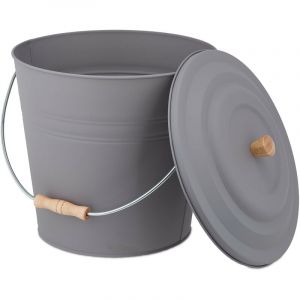Relaxdays - Seau à cendres, avec couvercle, 12 litres, poignée de transport, bac à charbon, cheminée et barbecue, gris