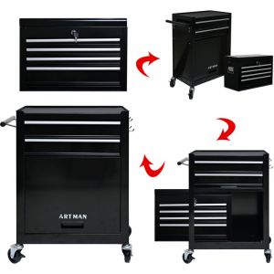 Coffre &agrave; outils roulant haute capacit&eacute; avec roulettes et tiroirs, armoire de rangement &agrave; outils &agrave; 6 tiroirs -- Noir