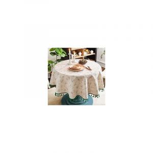 Nappe Ronde Lin Coton imprimé Fleuri, Nappe Table Ronde à Franges Lavable, Petite Nappe Ronde Anti Tache Décorer Utilisé de Table à Manger, Salon,