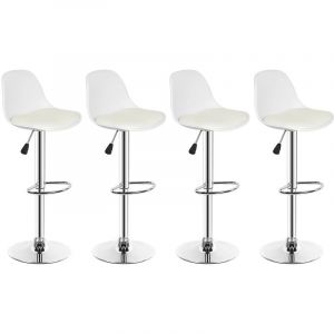 Lot de 4 Tabouret Bar Tabouret Comptoir r&eacute;glable en Hauteur Coussin Souple en pu Rotatif &agrave; 360&deg; pour comptoirs de Bar de Cuisine et de Maison(Blanc)