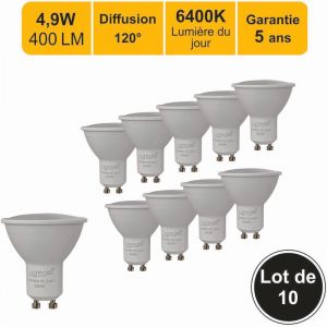 Lutece-arc - jamais utilis&eacute;] Lot de 10 ampoules led GU10 4,9W - 120&deg; - 400Lm 6400K - garantie 5 ans