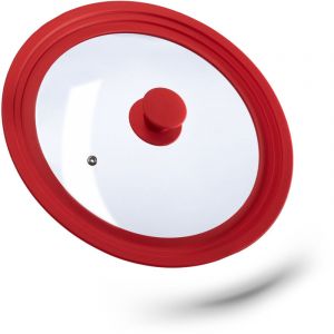 Couvercle casseroles, en verre rebord d&eacute;grad&eacute; en silicone, casseroles et po&ecirc;les 26-30 cm, HxD5x31,5cm,rouge - Relaxdays