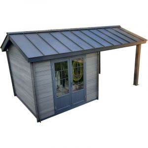 Abri de jardin aluminium et composite 3x3 toit plat contemporain - Moderne - R&eacute;sitant aux intemp&eacute;ries - Durable - Sans entretien + Kit anti temp&ecirc;te +