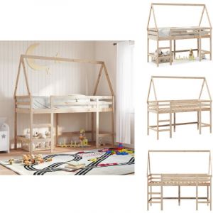 Lit superpos&eacute; avec &eacute;chelle et toit sans matelas 90x190 cm - Lit Mezzanine Enfant - Lit Plateforme - Lit Cabane - Meuble Multifonctionnel - Lit Design