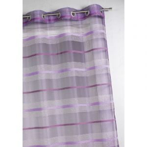 Voilage fantaisie &agrave; rayures horizontales de diff&eacute;rentes tailles Violet parme 140x240 cm