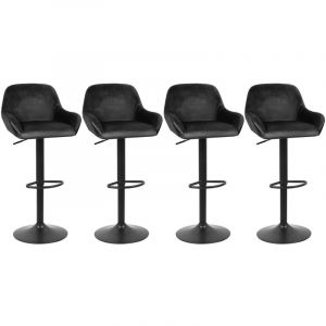 Lot de 4 Tabouret de Bar,en velours,Reglable en Hauteur et Pivotant,avec Dossier et Accoudoirs,Noir