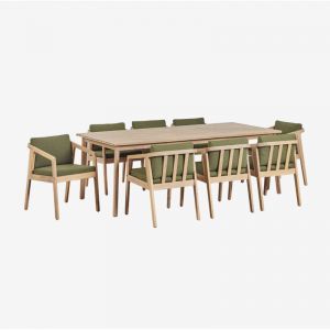 Sklum - Ensemble table rectangulaire 220x100 cm et 8 chaises de jardin en bois d'acacia Kaela