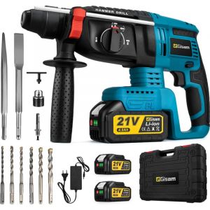 Gisam - Perforateur Burineur 1500W 4J SDS-Plus 2X 4.0Ah batteries Livré avec 11 accessoires dans une boîte en plastique