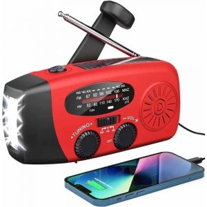 Radio Solaire Portable, Main Manivelle Self Powered AM/FM/NOAA Radio, Dynamo Météo Radio Appareil d'urgence avec 3-LED Lampe de Poche et Chargeur de