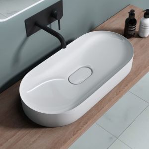 Doporro - Vasque à Poser Ovale Blanc Lavabo de Salle de Bains Évier 70x35,5x10cm Lave Mains avec Cache Bonde Colossum826
