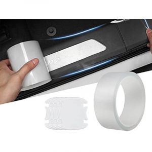 Protection pare Choc Voiture Film Universal, Film Transparent Autocollant Protection Portiere Seuil de Porte Voiture Protection de Coffre, avec 4