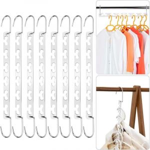 8 Pcs Cintre Gain de Place, Organisateur de Cintres Multifonctionnel Pratique et Durable inox, Cintre M&eacute;tallique Magique Antid&eacute;rapant, Gagner 80%