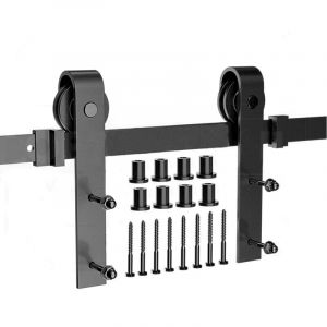 Hofuton 300cm Quincaillerie Kit de Rail pour Porte Coulissante - Ensemble kit pour Porte Suspendue Système de Porte avec Roulette et Rail - Noir