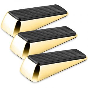 Csparkv - lot de 3 cales de porte en laiton poli, bloque-porte, antidérapante en caoutchouc solide avec surface anti-rayures, pour tout type de porte