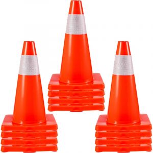 Cônes de signalisation , lot de 12, 18 po, cônes de stationnement de sécurité avec base en pvc, cônes de signalisation orange avec colliers