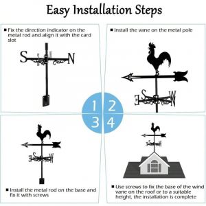 Girouette verticale en forme de coq, d&eacute;coration de cour ext&eacute;rieure en fer, d&eacute;coration de pavillon de jardin de cour de ferme