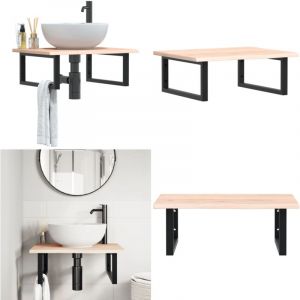 &Eacute;tag&egrave;re de vasque murale acier et bois de ch&ecirc;ne massif - &Eacute;tag&egrave;re de lavabo acier bois - &Eacute;tag&egrave;re de lavabo en bois