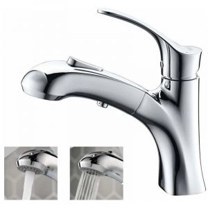Mitigeur de lavabo Robinet Salle de Bain Avec Douchette Extractible Jets d&rsquo;Eau Mitigeur Lavabo en Laiton Durable Robinetterie Vasque &agrave; Poser Chrom&eacute;