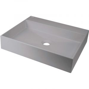 Vasque &agrave; poser en granit avec base pour robinet 50x40 cm gris m&eacute;tallis&eacute; - Sofyro
