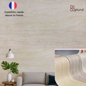 Panneau mural souple beige en pierre naturelle – Effet travertin – DECOPINE – 60x120 cm – Lot de 4 – 3,12 m²