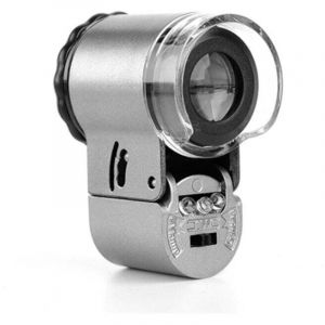 Loupe Bijoutier 50X Loupe en M&eacute;tal Pliable avec Lumi&egrave;re LED et UV Grossissante Verre Loupe de Poche pour Inspection Bijou Billets Antiquit&eacute;s Loupe