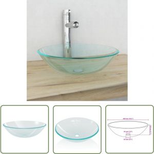 The Living Store - Lavabo Verre trempé 42 cm Transparent - Lavabo - Évier Salle De Bain - Lavabo Design - Lavabo Verre Trempé - Lavabo Sur Meuble