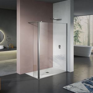 Grand Verre - Paroi de douche italienne avec retour pivotant 30cm et barre de fixation 90cm en alu chrom&eacute; 50x200
