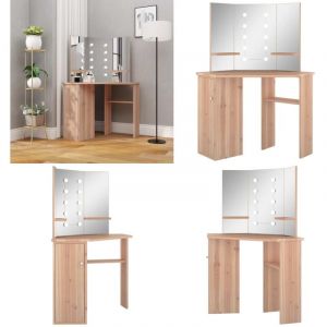 Coiffeuse d'angle avec led Chêne 111x54x141,5 cm - Coiffeuse - Meuble De Salle De Bain - Commode - Dressing - Miroir - Home & Living