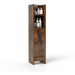 Colonne de Salle de Bain, Petit Armoire d'angle Etroit pour Papier Toilette avec Porte & &Eacute;tag&egrave;re R&eacute;glable, Gain de Place, 20 x 18 x 80 cm, Marron