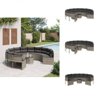 Canapé de jardin avec table coussins rond gris résine tressée - Canapé De Jardin - Salon De Jardin - Mobilier De Jardin - Meubles De Jardin - Set De