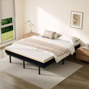 DEWINNER 160 x 200 cm Cadre de lit avec matelas m&eacute;moire de forme 17 cm et fibre de bambou charbon, 9 Pieds Inclus