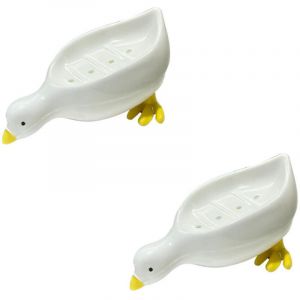 Porte-savon en c&eacute;ramique en forme de canard, porte-savon avec &eacute;gouttoir, porte-&eacute;ponge, 1 pi&egrave;ce