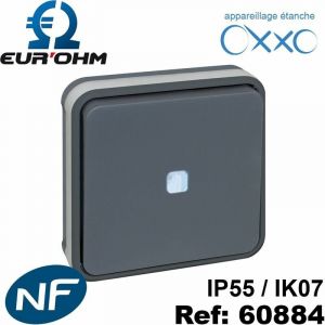 Interrupteur étanche bouton poussoir avec témoin lumineux encastrable IP55 - Couleur - Gris : Bouton poussoir 10A lumineux étanche IP55 encastré nf