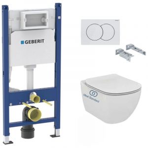 Geberit - Pack wc Bati-support Duofix + Cuvette Ideal Standard Tesi Aquablade + Plaque blanche (TesiGeb3-RT)