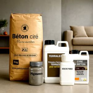 Kit complet b&eacute;ton cir&eacute; SOL 15 m&sup2; - primaire, bouche‑pores & cire de protection semi-brillante B&eacute;ton cir&eacute;: Rouge Y 8110