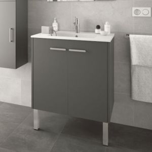 Meuble de salle de bain 70 cm Couleur Gris Option A suspendre Rangements 2 portes