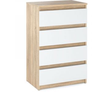Commode 60 cm 4 tiroirs en panneau stratifi&eacute; blanc &ndash; Largeur 60 cm &ndash; Hauteur 92,5 cm &ndash; Rangement optimal pour chambre ou salon