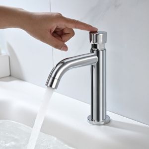 BuntHaus Robinet Eau Froide Uniquement Robinet Temporis&eacute; pour Lavabo Robinet Poussoir Fermeture Automatique Robinetterie Chrom&eacute;e pour Toilettes WC