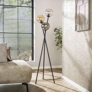 M&s - Lampadaire 3 lampes boules 45x174 cm en verre chrom&eacute;, ambr&eacute; et noir