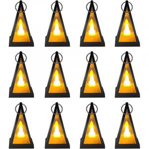 12 Pi&egrave;ces Lanterne Bougie LED 8x4,5cm Lanterne Bougie Plastiques Mini Lanterne LED Exterieur Bougeoir avec Bougie LED Sans Flamme pour Patio Jardin