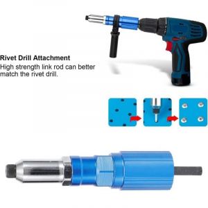 Adaptateur Riveteuse Kit d'adaptateur de Pistolet &agrave; Riveter pour Perceuse &eacute;lectrique sans Fil, Pistolet &agrave; Riveter &eacute;lectrique Rivetage Outil Bleu