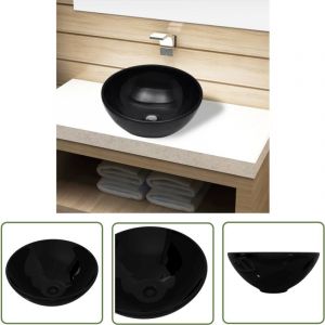 Bassin d'évier rond céramique Noir pour salle de bain - Lavabo Céramique Noir - Lavabo Salle De Bain - Évier Rond - Basin D'évier - Meuble Salle De
