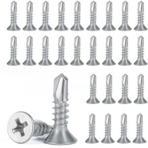 150 Pièces de Tôle de 4.2 x 16 mm Vis Autotaraudeuses en Tôle, Vis Autoforeuse Metal, Acier Inoxydable 410 Vis à Tête Plate Phillips, pour Métal Bois