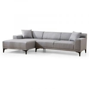 Canap&eacute; d'angle &agrave; gauche moderne en tissu gris clair avec 2 coussin Tivano 250 cm