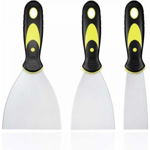 Memkey - 3 Pièces Jeu de Spatules en Acier Inoxydable, Couteau à Enduire avec Spatule à Manche en Plastique, Rayures de Couteau à Palette, Spatule