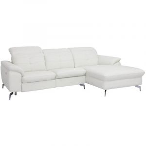 Vente-unique - Canapé d'angle relax électrique en cuir de buffle lismore - Ivoire - Angle droit