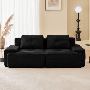 Canap&eacute; compress&eacute; modulaire d&eacute;soss&eacute; noir, canap&eacute; moderne pour salon avec si&egrave;ge profond, canap&eacute; nuage confortable en velours c&ocirc;tel&eacute;, causeuse