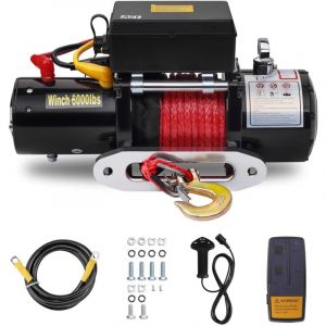 Treuil &eacute;lectrique Traction Jusqu'&agrave; 6000 lb / 2722 kg 12V ,Treuil de Corde Synth&eacute;tique sans Fil t&eacute;l&eacute;command&eacute;,Corde de Traction en Nylon Rouge,Moteur