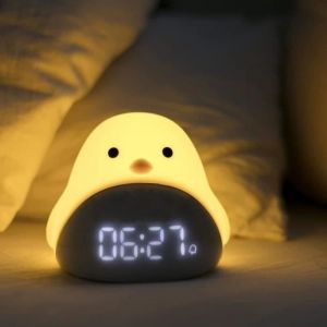 Veilleuse LED pour enfants, joli petit oiseau, r&eacute;veil, veilleuse avec affichage de la temp&eacute;rature et de l'heure, luminosit&eacute; r&eacute;glabl